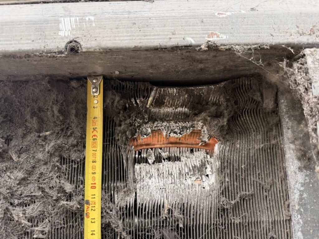 Damaged dry cooler coil found during diagnostics